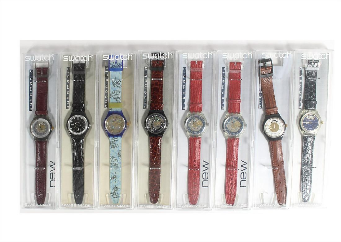 lot: 8 Swatch clocks, self-winding, (waterproof), with original caskets, unworn, unchecked !: lot: 8 Swatch clocks, self-winding, (waterproof), with original caskets, unworn, unchecked ! German Description Lot: 8 Swatchuhren, Automatik, (wasserdicht), mit Originalschatullen, ungetragen, ungepr