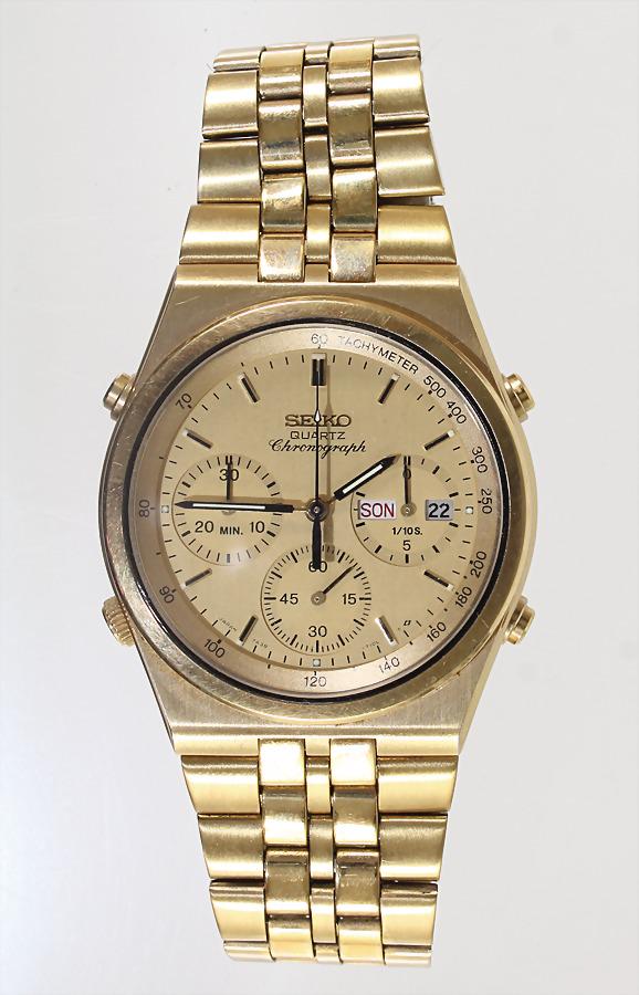 men's wristwatch, VINTAGE, SEIKO chronograph, quartz, gold/steel, day/weekday on 3 o'clock, diameter (1 of 1)