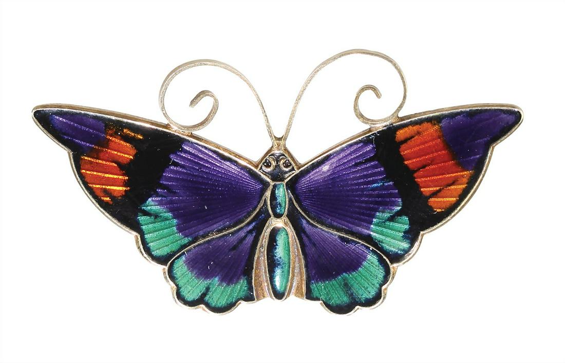 brooch, butterfly, DAVID ANDERSEN, silver 925/000 gold plated, signed DAVID-ANDERSEN NORWAY, (1 of 2)