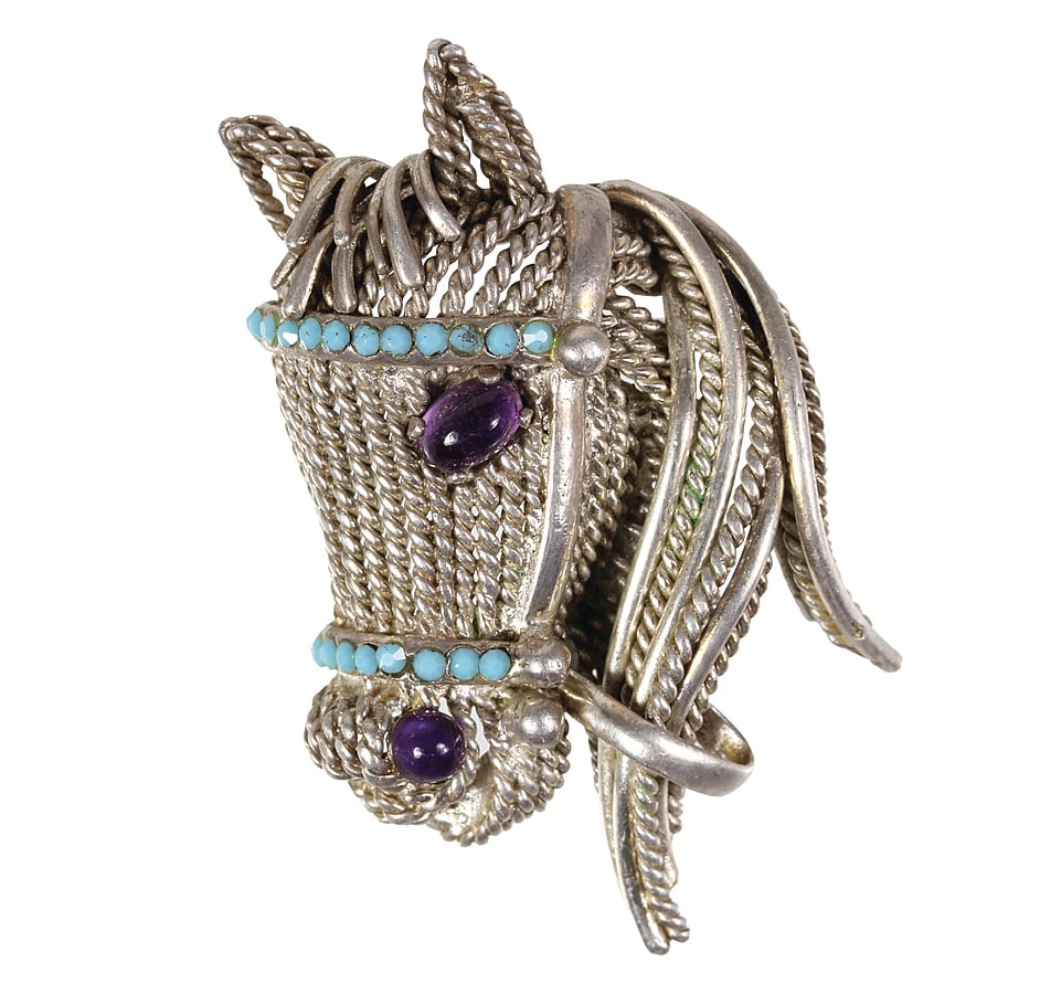 brooch horse, silver 925/000, signed Grosse 1965 GERMANY, knurled wires forming the plastic horse (1 of 2)