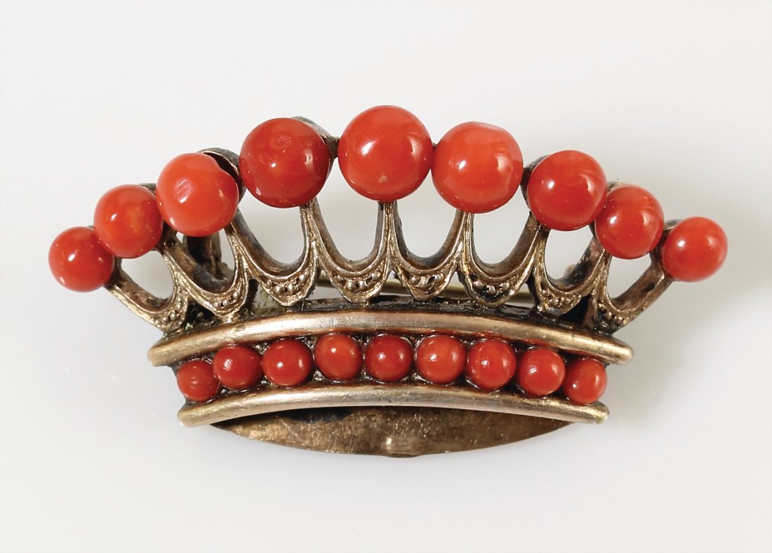 Brosche "Krone" um 1880/90, Silber 800/000, 18 St. (1 of 1)