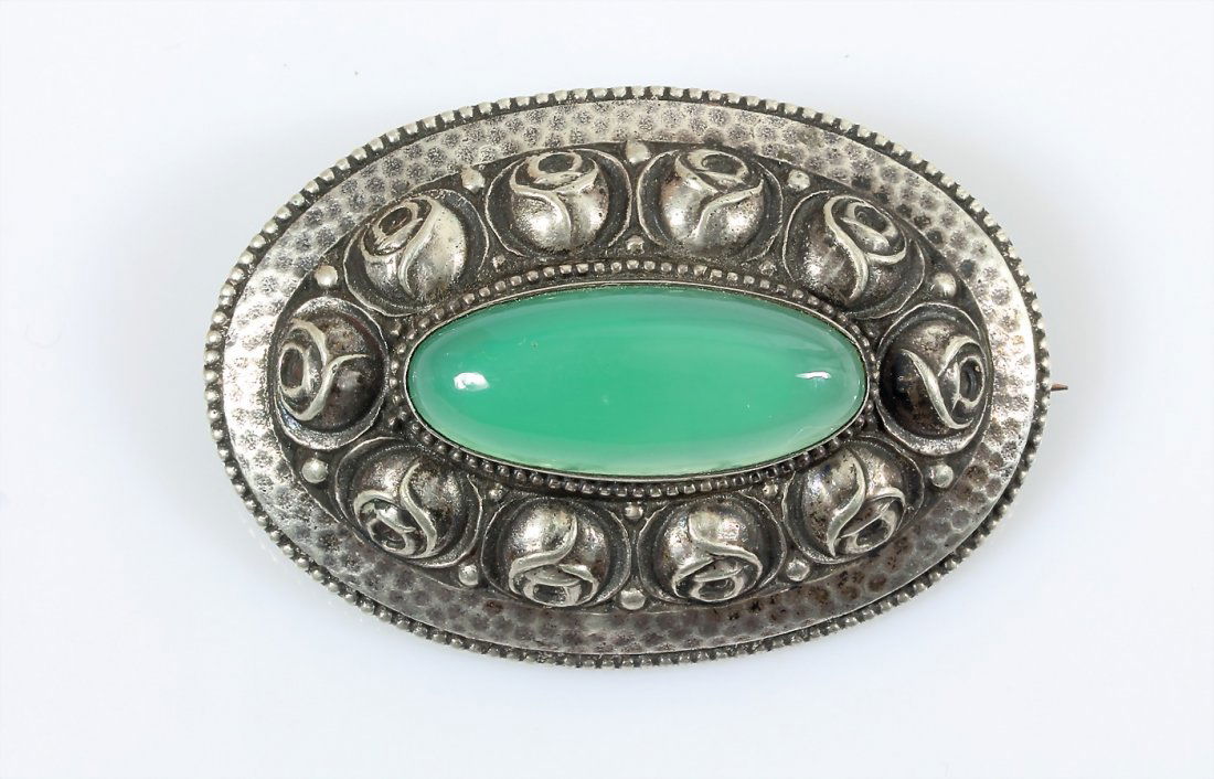 Brosche, Silber 800/000, Grünachat, L = 50,0 mm (1 of 1)