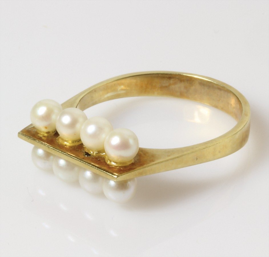 Ring, GG 585/000, 8 St. Akoja-Perlen, RW ca. 52: Ring, GG 585/000, 8 St. Akoja-Perlen, RW ca. 52