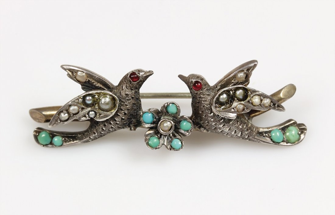 Brosche "VÖGEL" (Tauben) um 1850, Silber (1 of 1)