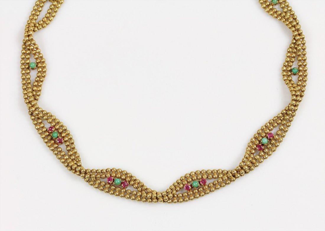 Kette, GG 750/000, 10 Türkiscabochons, 8 Rubine (1 of 1)