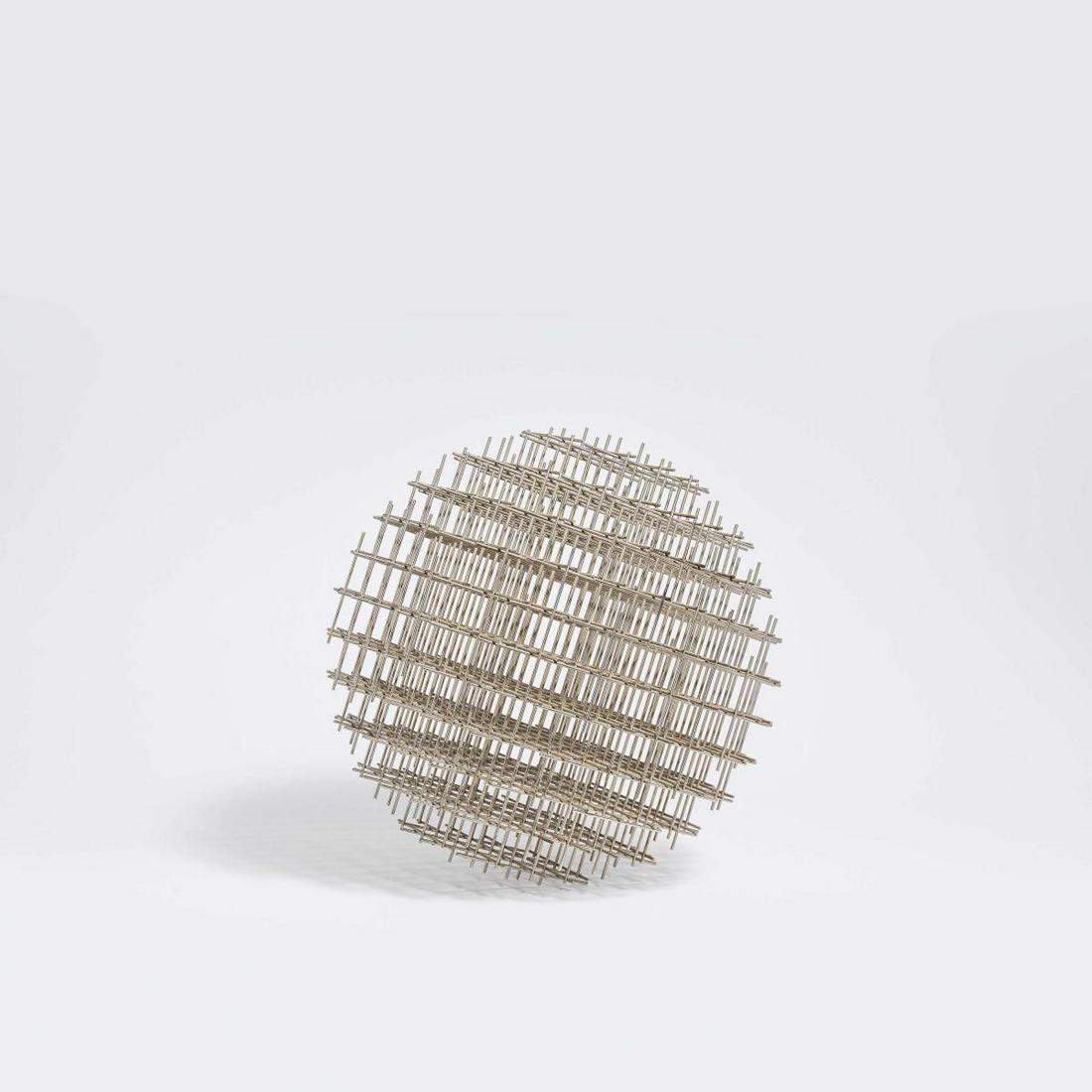 Francois Morellet | Sphère-trames: MORELLET, FRANÇOISCholet 1926 - 2016Title: Sphère-trames. Date: 1962. Technique: Stainless steel, welded. Ø 45cm. Notation: Inscribed and numbered on one of the bars: morell