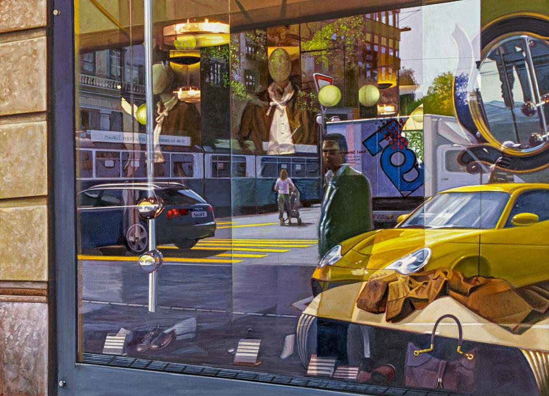 Tom Blackwell | "Martina: BLACKWELL, TOM1938 Chicago - 2020 Rhinebeck, NY/USATitle: "Martina's Porsche". Date: 2007. Technique: Oil on canvas. Measurement: 107 x 147cm. Notation: Titled and si