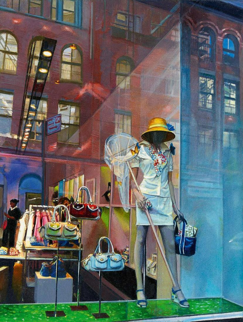 Tom Blackwell | "Coach Store, Soho": BLACKWELL, TOM1938 Chicago - 2020 Rhinebeck, NY/USATitle: "Coach Store, Soho". Date: 2005. Technique: Oil on canvas. Measurement: 41 x 31cm. Notation: Titled, dated a