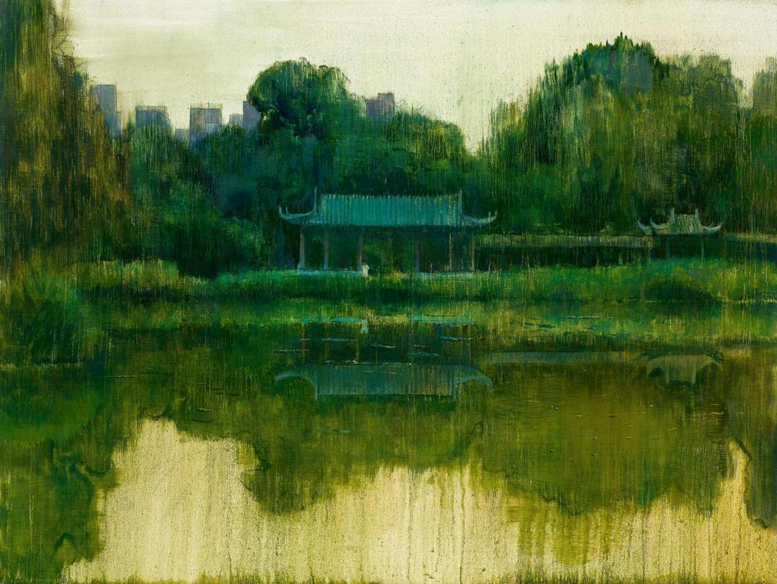 SONG, LU 1982 Beijing Title: Green Lake. Date:: SONG, LU1982 BeijingTitle: Green Lake. Date: 2011. Technique: Oil on canvas. Measurement: 150 x 200cm. Notation: Signed and dated verso: (in characters:) Lu Song 2011