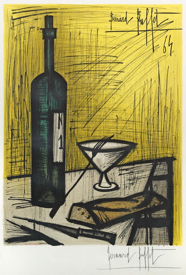 Bernard Buffet: (1928 Paris - 1999 ebenda) "Le Pain et le Vin" (Das Brot und der Wein). Originaltitel Farblithographie/Velin, 1964. Sign.; Im Stein sign. vom Drucker Charles Sorlier, Paris. Eins von 500 unnummerierte