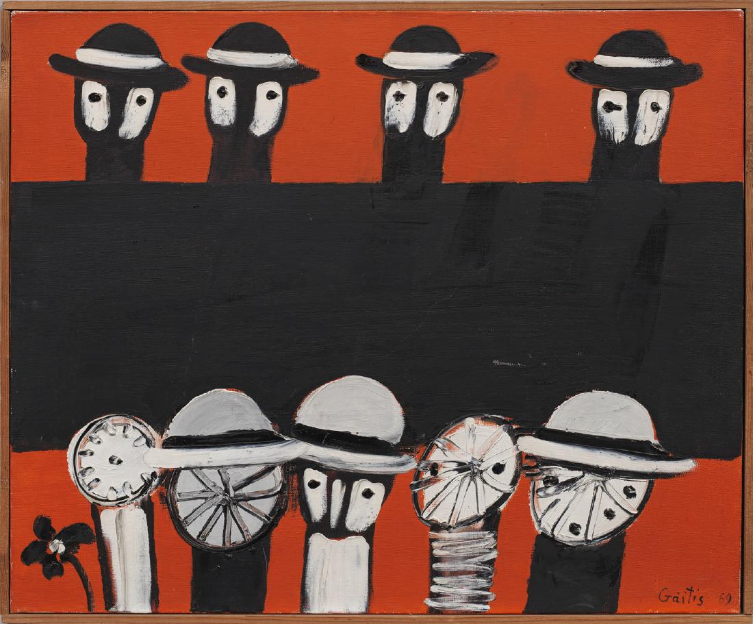 Yannis Gaitis: (1923 Athen - 1984 ebenda) Komposition mit Figuren Expressives, pastos gemaltes Werk des bekannten griechischen Künstlers, der die in Schwarz und Weiß gehaltenen, sehr abstrahierten Figuren