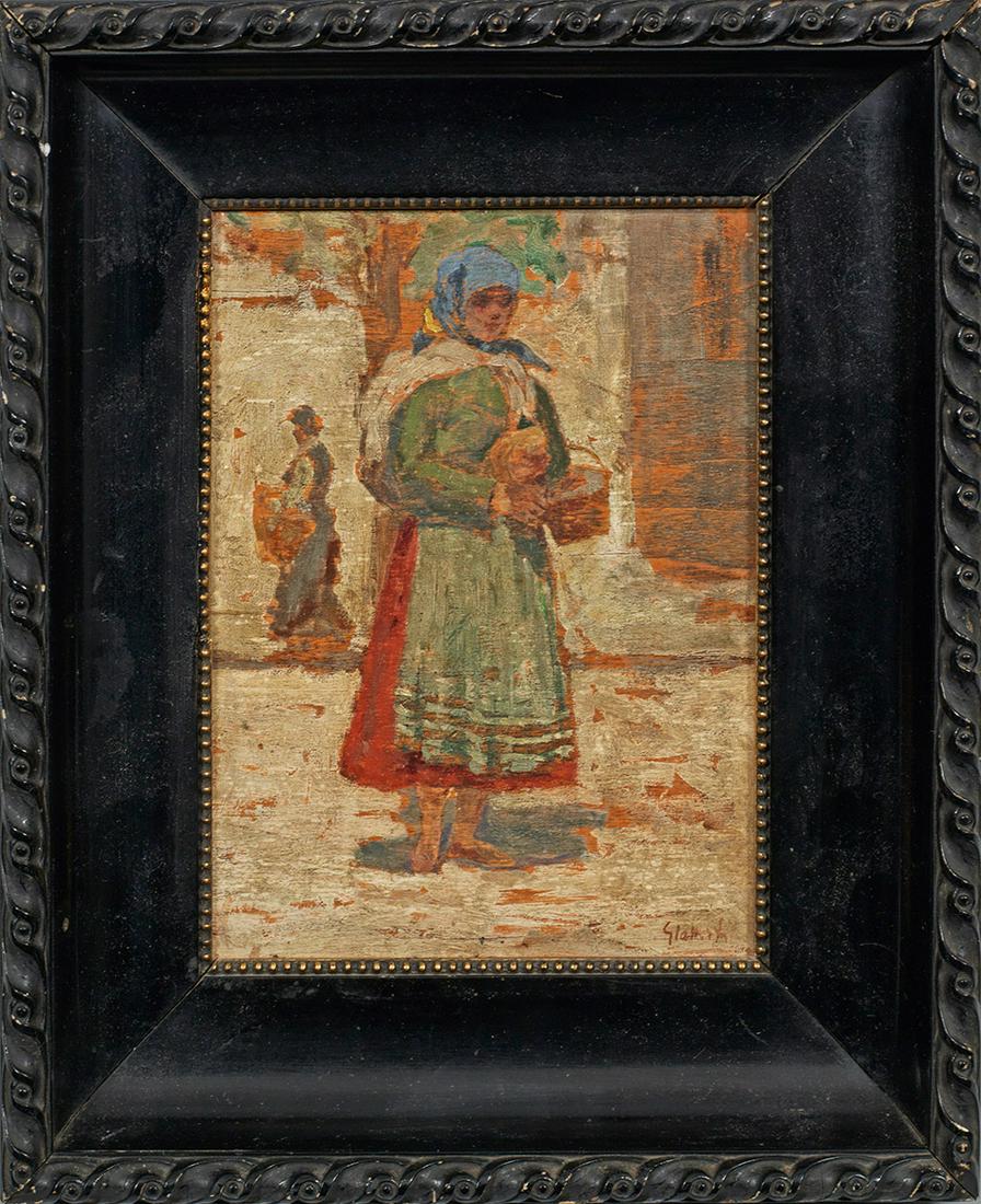 Armin Glatter: (1861 Moldau an der Bodwa/Moldava nad Bodvou - 1931 Budapest) /T/Bauernmädchen in ungarischer Tracht// Öl/Holztafel. 19,8 cm x 15 cm. Rahmen. /V/Oil on panel. Signed.// $P#