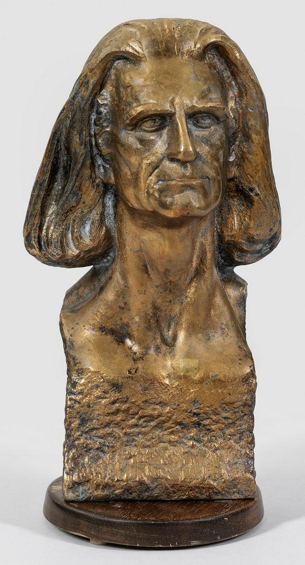 Max Klinger: (1857 Leipzig - 1920 Großjena/Naumburg) Büste von Franz Liszt Bronze, partiell patiniert. Zeitgenössischer Holzsockel, erg.; Seltener, wohl 1902-vor 1936 ausgeführter Bronze-Guss nach der 1901 von