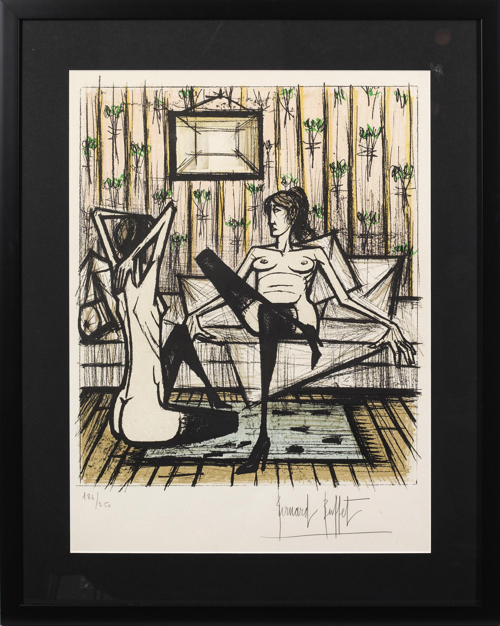 Bernard Buffet: (1928 Paris - 1999 Tourtour) "Jeux de Dames" (Damenspiel). Originaltitel Farblithographie/Velin, 1970. U. r. sign.; nummeriert 186/250. Passepartoutausschnitt 70 cm x 53 cm. Wvz. Sorlier 220. Colour l