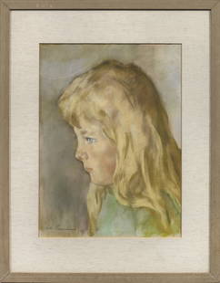 Lotte Laserstein: (1898 Preußisch-Holland - 1993 Kalmar/Schweden) Porträt eines blonden Mädchens im Profil Pastell/Papier. L. u. sign.; 39 cm x 29 cm (Passepartoutausschnitt). Rahmen. /P/Provenienz: Priv