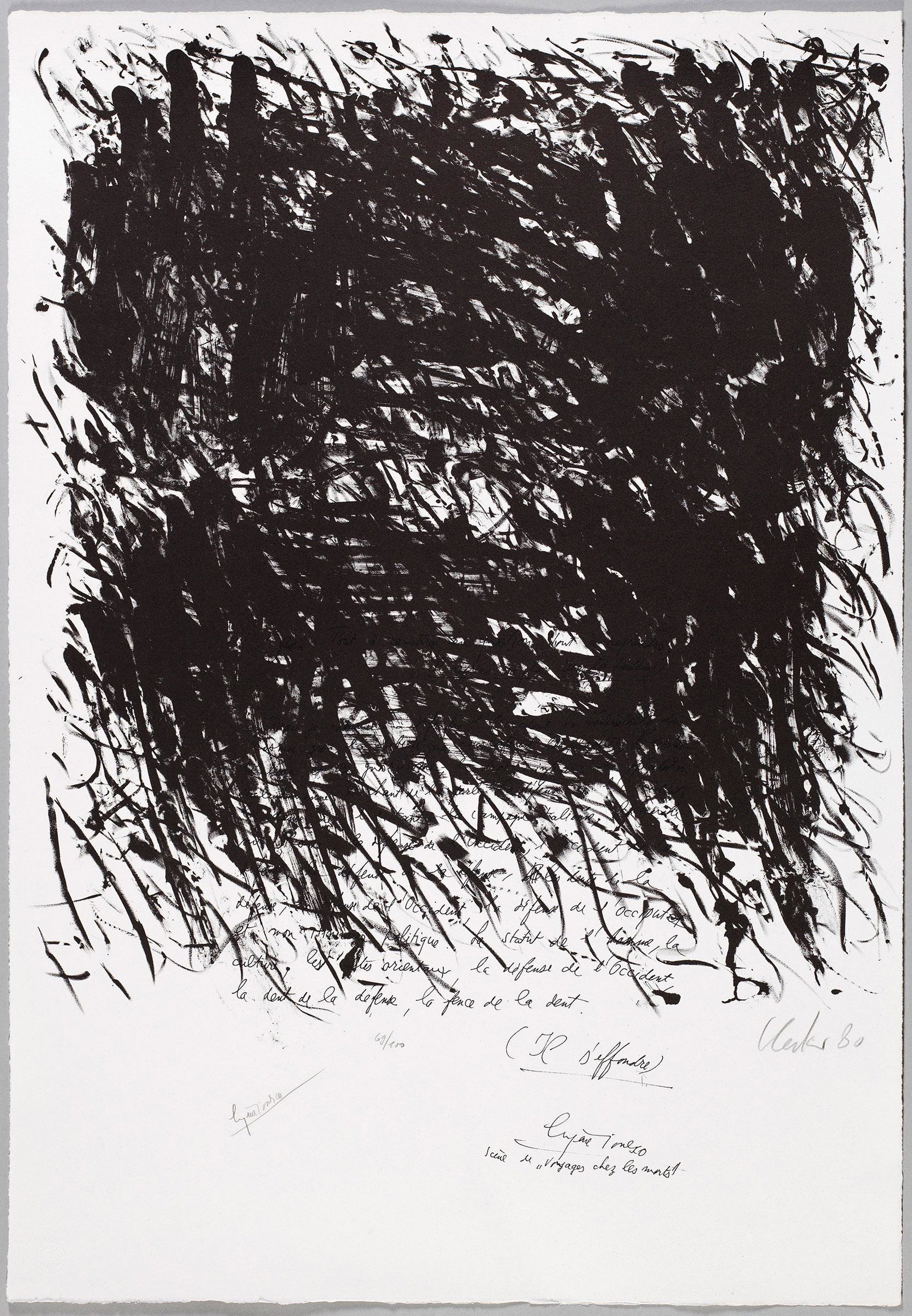 Günther Uecker: (Geb. 1930 Wendorf) "The Silence of Writing". Originaltitel Lithographie/BFK Rives, 1980. Von Uecker und Eugène Ionesco sign. u. dat., nummeriert 69/100. Trockenstempel der Erker-Presse, St. Gall