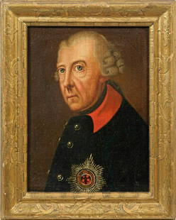 Anton Graff: (1736 Winterthur - 1813 Dresden) Umkreis Porträt Friedrichs des Großen Repräsentatives Brustbildnis König Friedrich II. v. Preußen im Halbprofil. Uniformrock mit Bruststern de