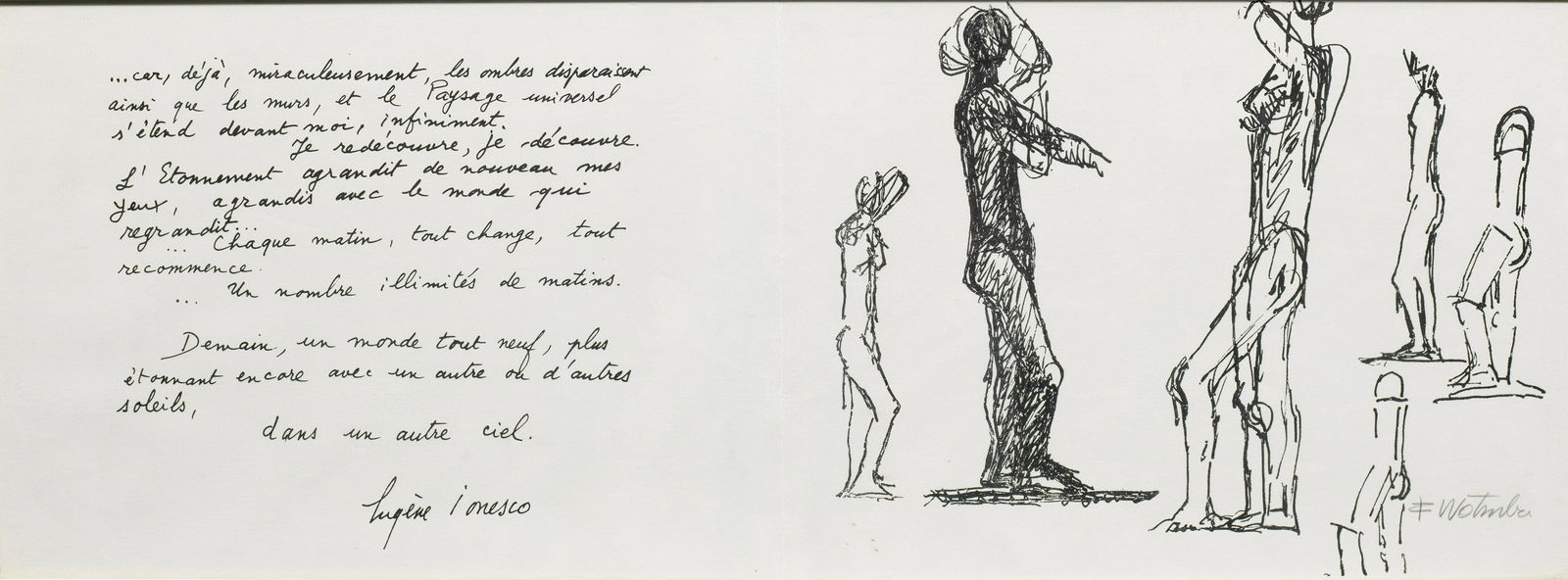 Fritz Wotruba: Fritz Wotruba (1907 Wien - 1985 ebenda) "Demain, un monde tout neuf" (E. Ionesco). Originaltitel Radierung auf Papier aus einer 6-tlg. Mappe mit Texten von Eugène Ionesco, 1970-1975. L. u. sign.;