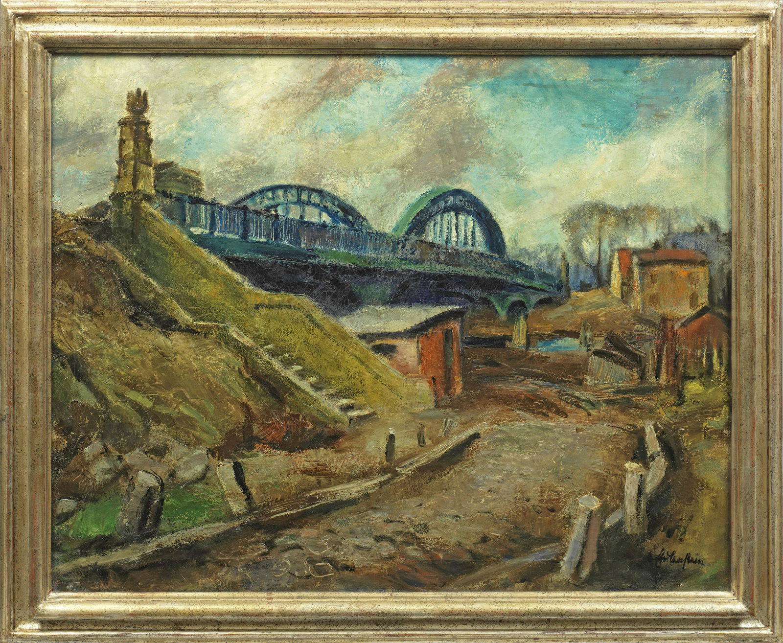Walter Wellenstein: Walter Wellenstein (1898 Dortmund - 1970 Berlin) Berliner Vorstadt-BrÃ¼cke Wohl vor 1945 entstandene, expressiv-realistische Landschaft Wellensteins, der 1918-1924 an der Lehranstalt des Berliner Ku