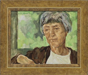 Lotte Laserstein: Lotte Laserstein (1898 Preußisch-Holland - 1993 Kalmar/Schweden) "Traute vid fonstret" (Traute am Fenster). Originaltitel Ausschnitthaft komponiertes Porträt im Viertelprofil mit sinnierendem, t