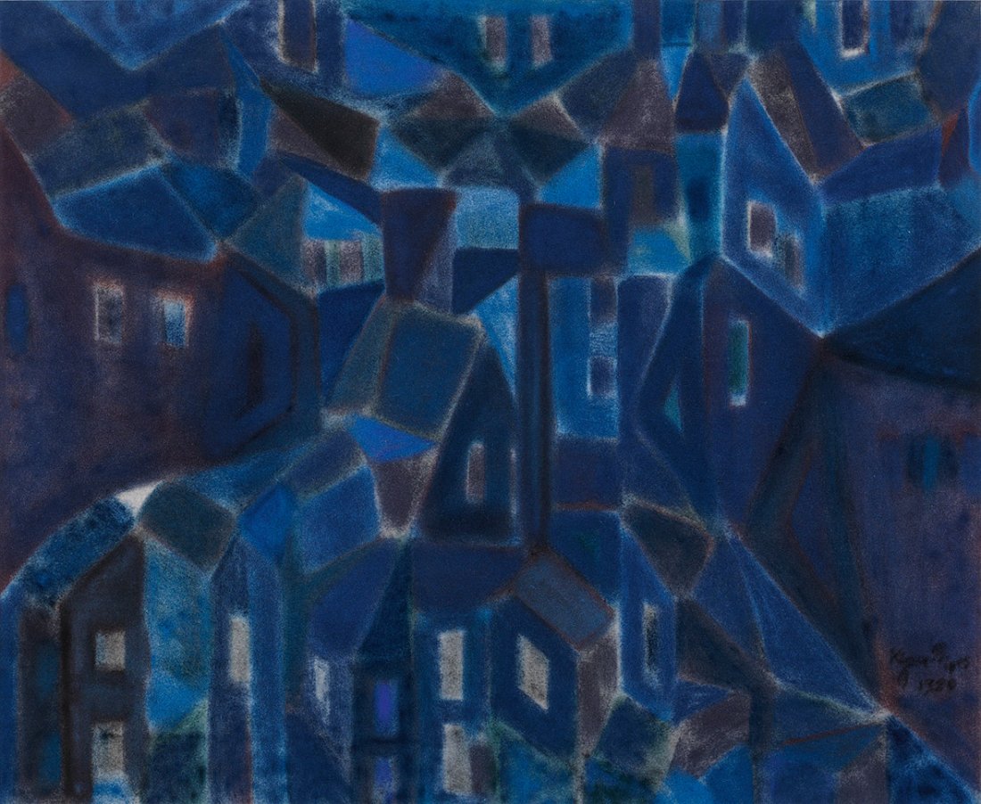 Ungarischer Maler der Gegenwart: Ungarischer Maler der Gegenwart (Tätig 2. Hälfte 20. Jh.) Nächtliche Stadt In der Tradition der Klassischen Moderne stehende, von Robert und Sonja Delaunay, August Macke, Paul Klee und