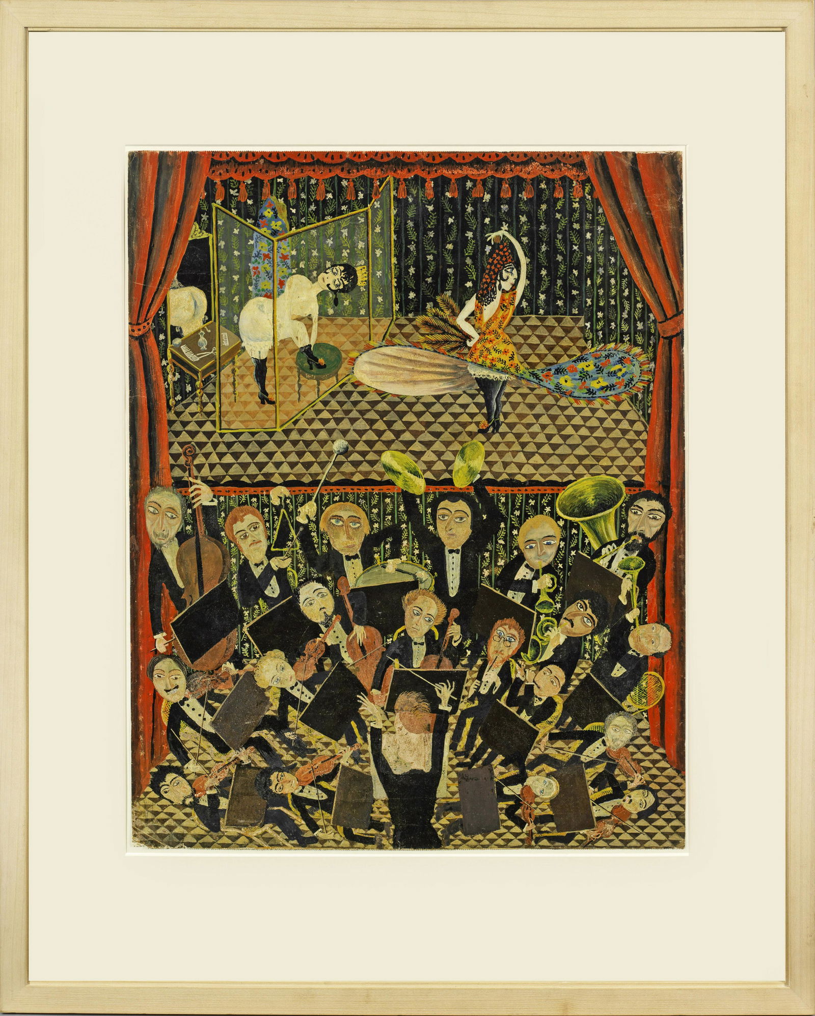 Walter Spies: Walter Spies (1895 Moskau - 1942 westlich von Nias im Indischen Ozean) Transformationsakt Umrahmt von einem langen, zur Seite gezogenen, roten Vorhang gibt der KÃ¼nstler im Stil des Magischen Realis