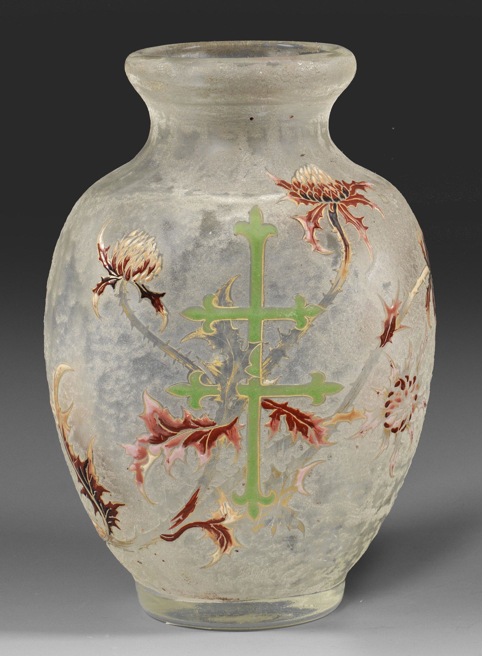 Jugendstil-Vase mit Disteldekor und Lothringer Kreuz (1 of 1)