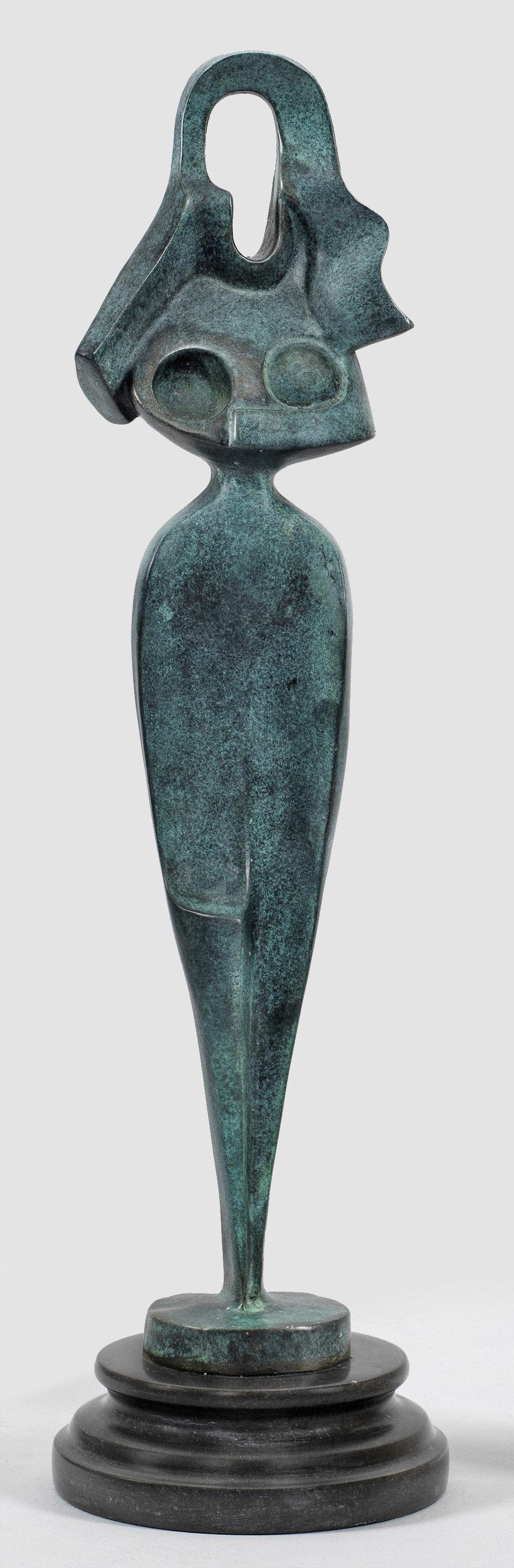 Alexander Archipenko: (1887 Kiew - 1964 New York) nach Weibliche Statuette "Egyptian Motif". Originaltitel Bronze, graugrÃ¼n patiniert. Dunkelgrauer Steinsockel. KÃ¼nstler-Bez.; Posthumer, zeitgenÃ