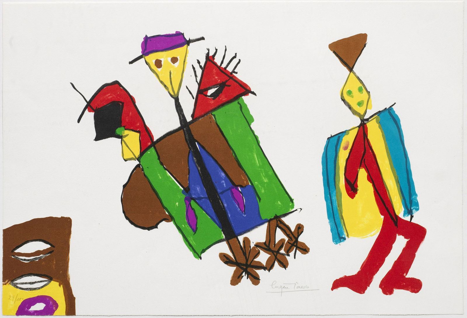 EugÃ¨ne Ionesco: (1909 Slatina/RumÃ¤nien - 1994 Paris) "A bord de la nef des fous" (An Bord des Narrenschiffs)". Originaltitel Farblithographie/Papier, 1983. Sign. u. nummeriert 24/100. Trockenstempel des Dr