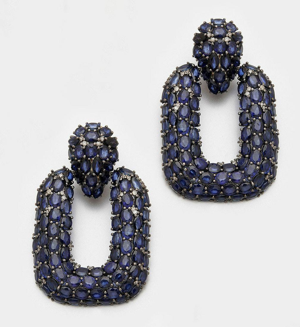 Paar glamourÃ¶se russische Saphir-OhrgehÃ¤nge (1 of 1)