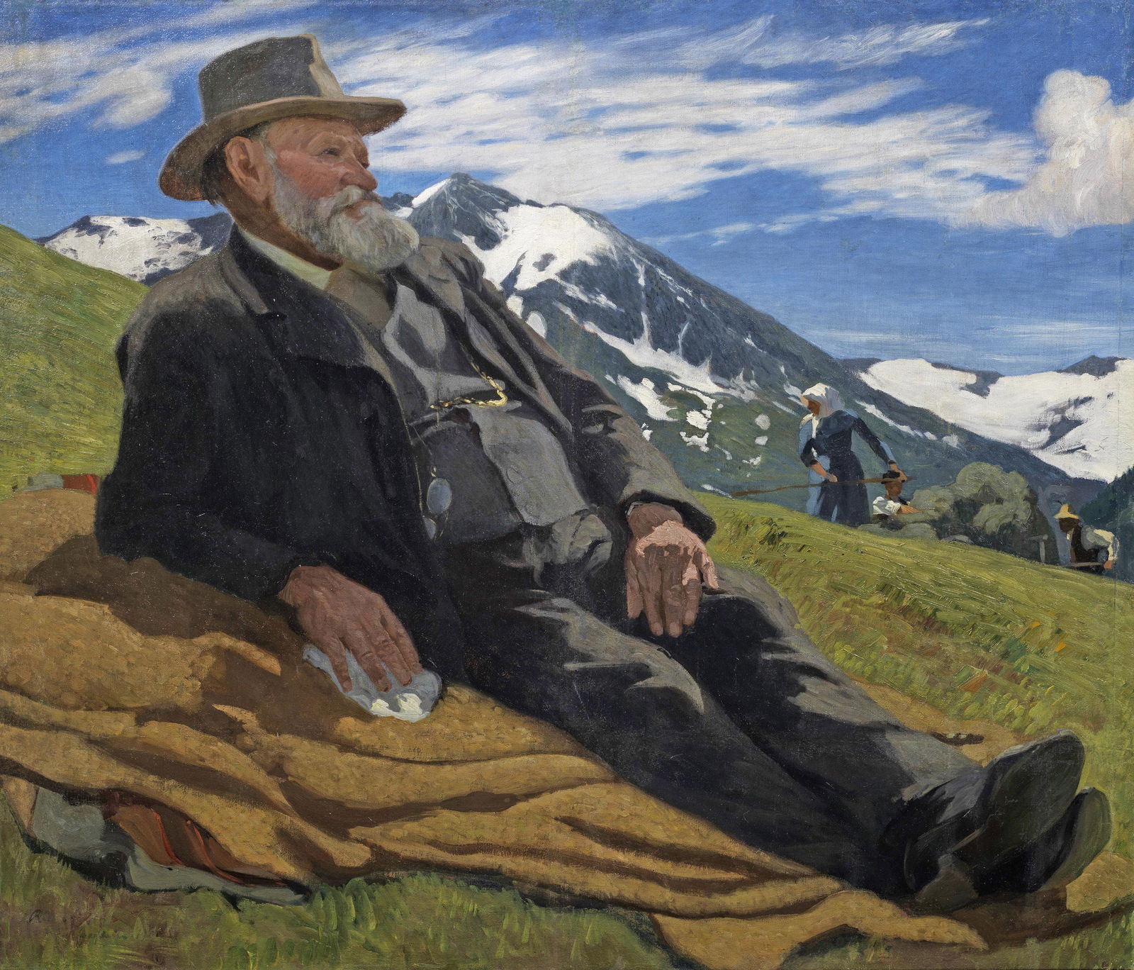 Reinhold Max Eichler: (1872 Mutzschen/Sachsen - 1947 MÃ¼nchen) "PortrÃ¤t". Originaltitel Ganzfiguriges Bildnis eines Ã¤lteren, vermÃ¶genden Herren im Profil, der leger auf einer somm