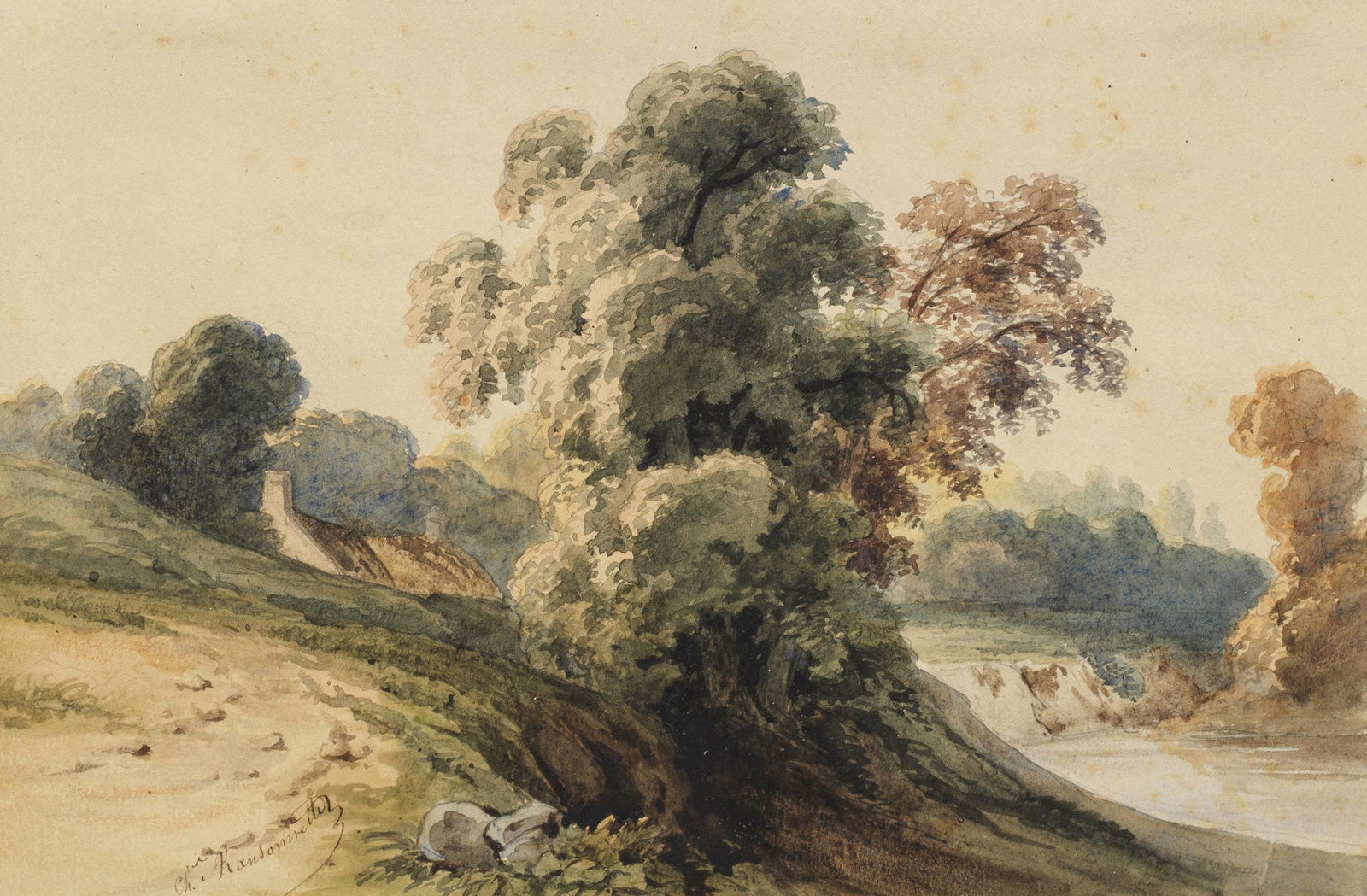 Charles Nicolas Ransonnette: (1793 Paris - 1877 ebenda) Romantische Flusslandschaft Ransonnette war ein SchÃ¼ler von Jean-Victor Bertin und Hofkupferstecher der Herzogin von Berry. Als auf Landschaften spezialisierter A