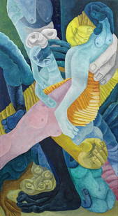 Susanne Firgau: (1919 Berlin - 2007 Stuttgart) Komposition mit weiblichen Akten und Torsi Firgau, die an der Kunstakademie Düsseldorf studierte, Schülerin von Max Ackermann war und zum Freundesk
