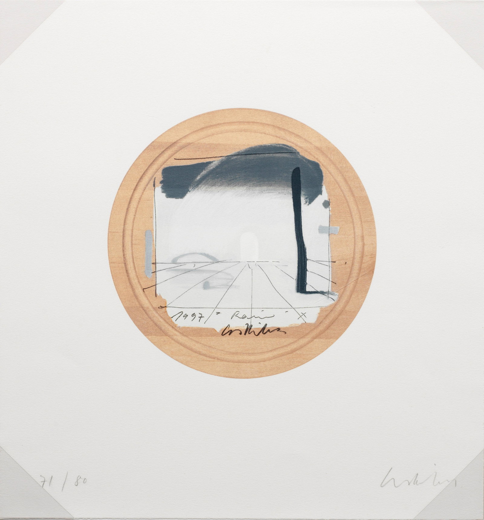 Ben Willikens: (Geb. 1939 Leipzig) "Raum". Originaltitel Farblithographie/BFK Rives Bütten. Sign. und dat. 1998. Ex. 71/80. Eine von 13 Arbeiten aus der Mappe "Brot des Lebens", Edition Depelmann. Darstellung D