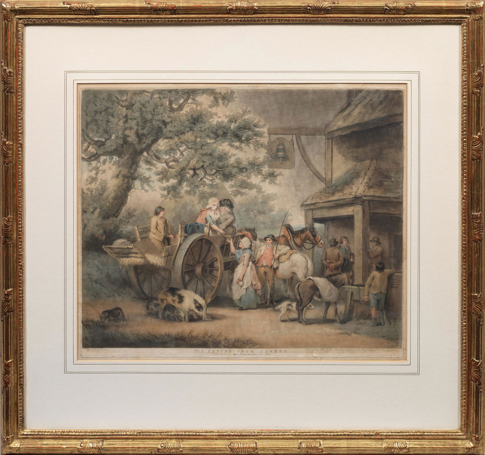 George Morland: (1763 London - 1804 London) nach "Return from Market" (Rückkehr vom Markt). Originaltitel Mezzotinto/Papier. Gestochen von und erschienen bei John Raphael Smith (1751 - 1812), London 1801. Unterh