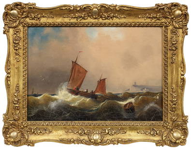 Samuel Walters: (1811 London - 1882 Bootle/Liverpool) Kanalfischer vor Dover Dramatisches, feinmalerisches Seestück, das ein kleines Fischerboot kämpfend mit den schäumenden Wellen des stürmischen