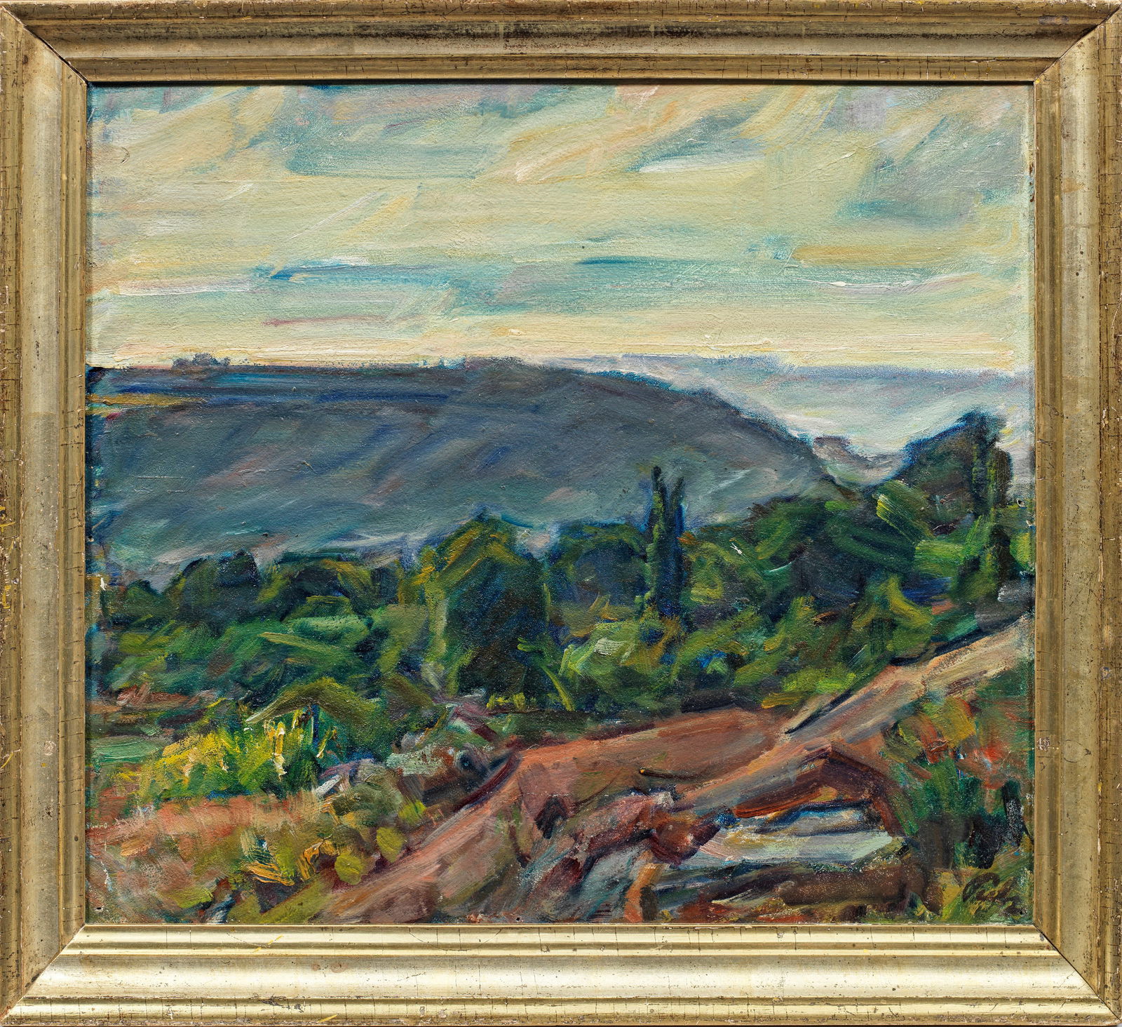 Leo Putz: (1869 Meran - 1940 ebenda) Landschaft Blick auf eine bergige, baumbestandene Landschaft, entstanden wahrscheinlich während seines Südamerika-Aufenthaltes 1929-1933 in Brasilien und Argentini