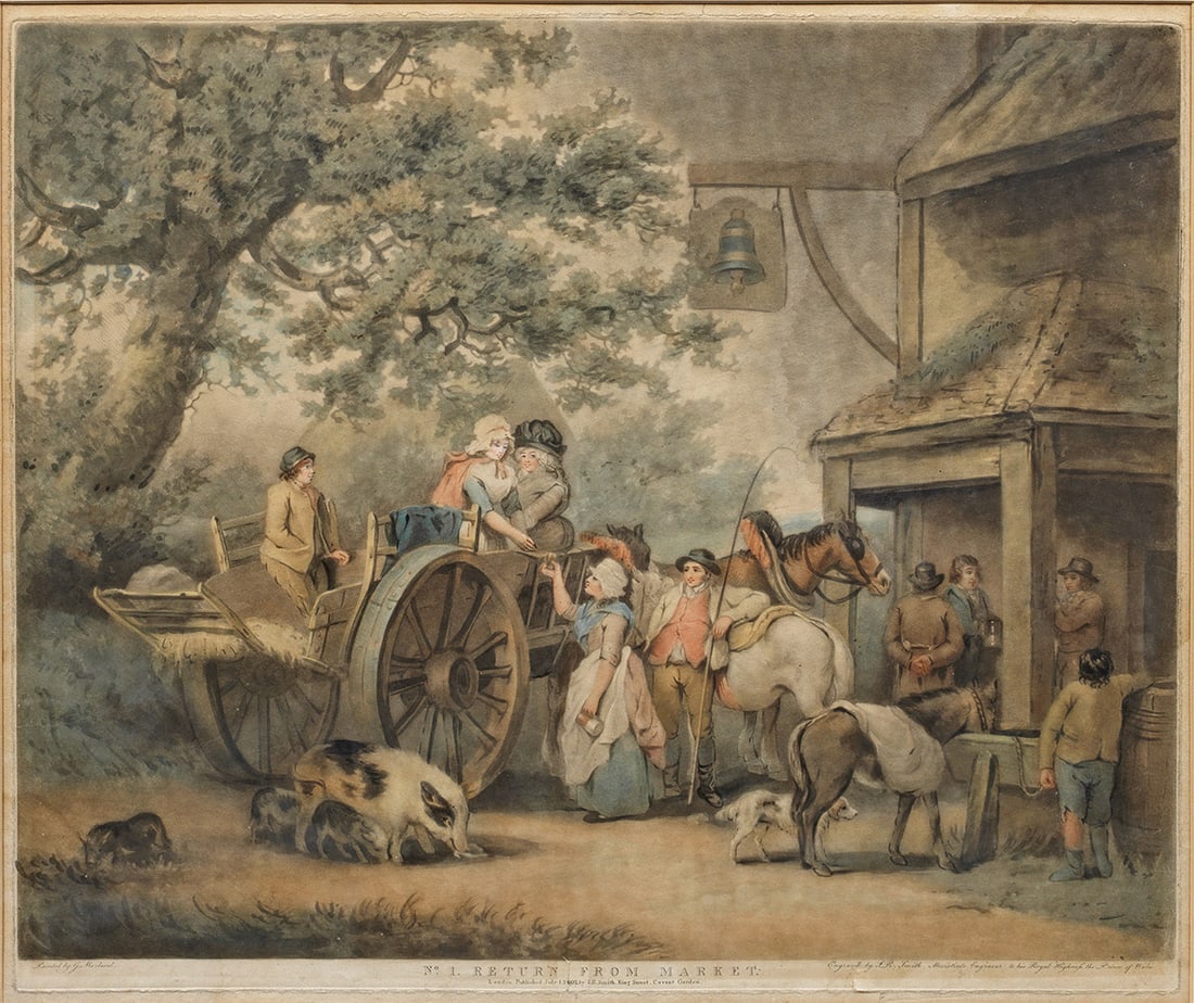 George Morland: (1763 London - 1804 London) nach "Return from Market" (Rückkehr vom Markt). Originaltitel Mezzotinto/Papier. Gestochen von und erschienen bei John Raphael Smith (1751 - 1812), London 1801. Unterh