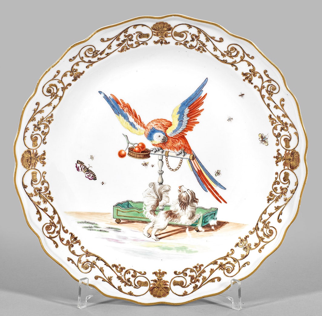 Große Meissen Anbietschale mit Papageiendekor (1 of 1)