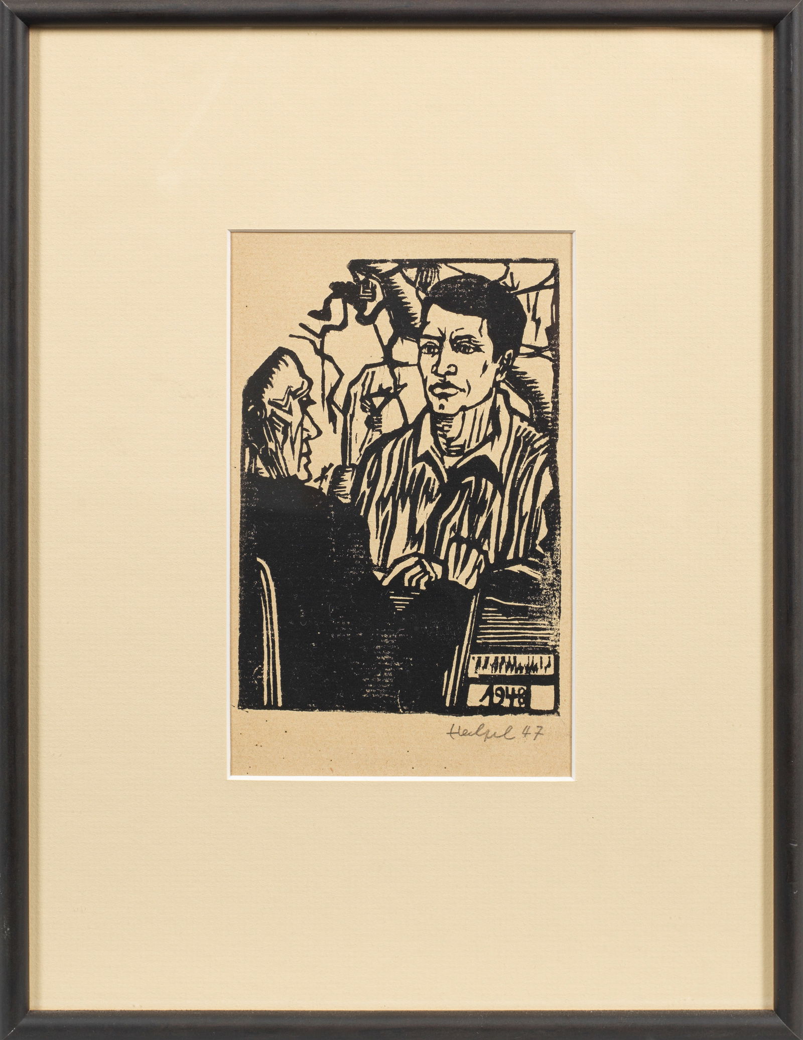 Erich Heckel: (1883 Döbeln - 1970 Radolfzell) "Gespräch". Originaltitel Holzschnitt/Velin, 1947. Sign. u. dat. (19)47; im Druckstock dat. 1948. Wvz. Dube H383, Ebner/Gabelmann 897 H. Von Heckel nur an Fre