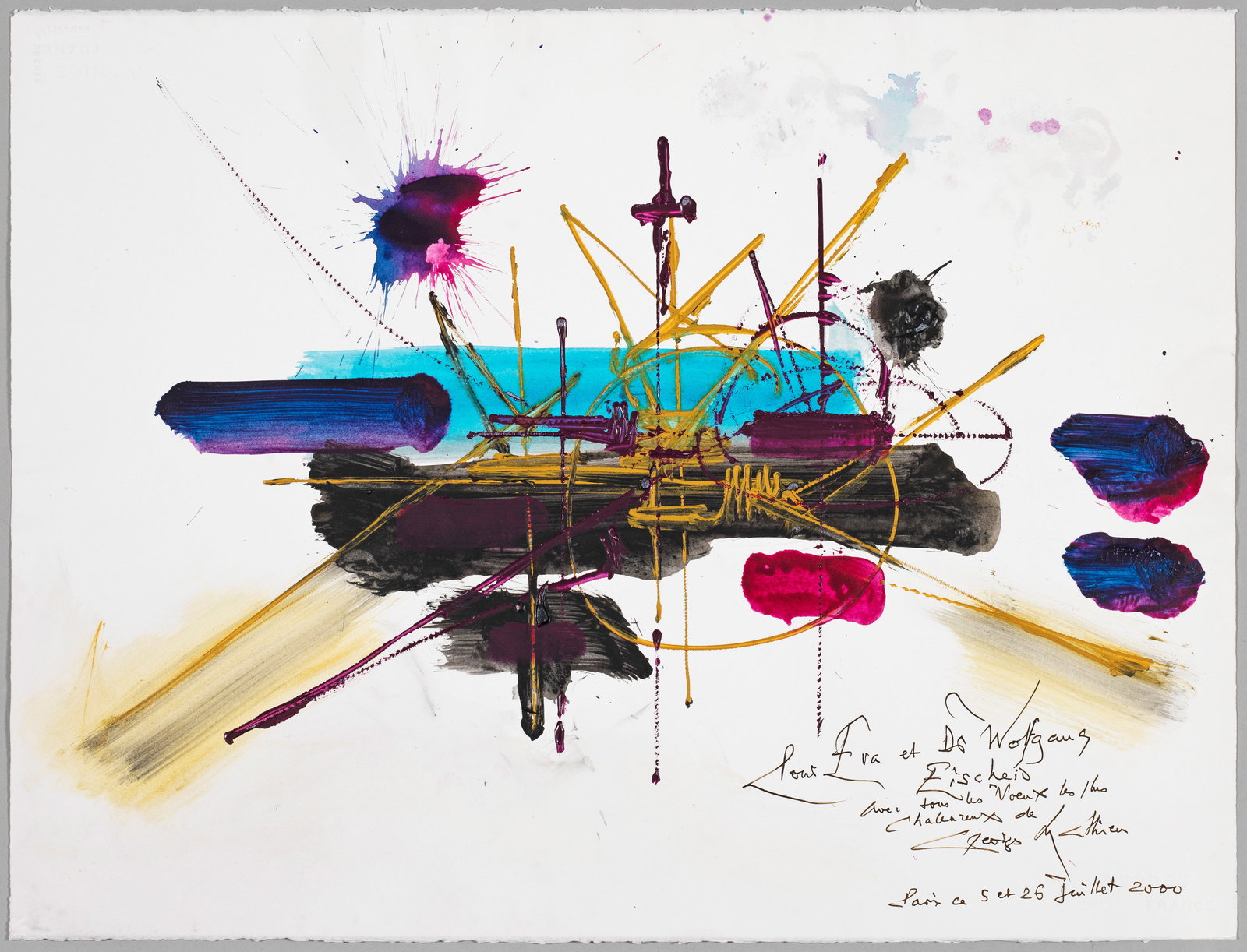 Georges Mathieu: (1921 Boulogne-sur-Mer - 2012 Paris) Ohne Titel Kraftvolle, gestische Abstraktion Mathieus, der als Protagonist des französischen Informel gilt, das er mit der kalligraphischen Schnellmalerei um