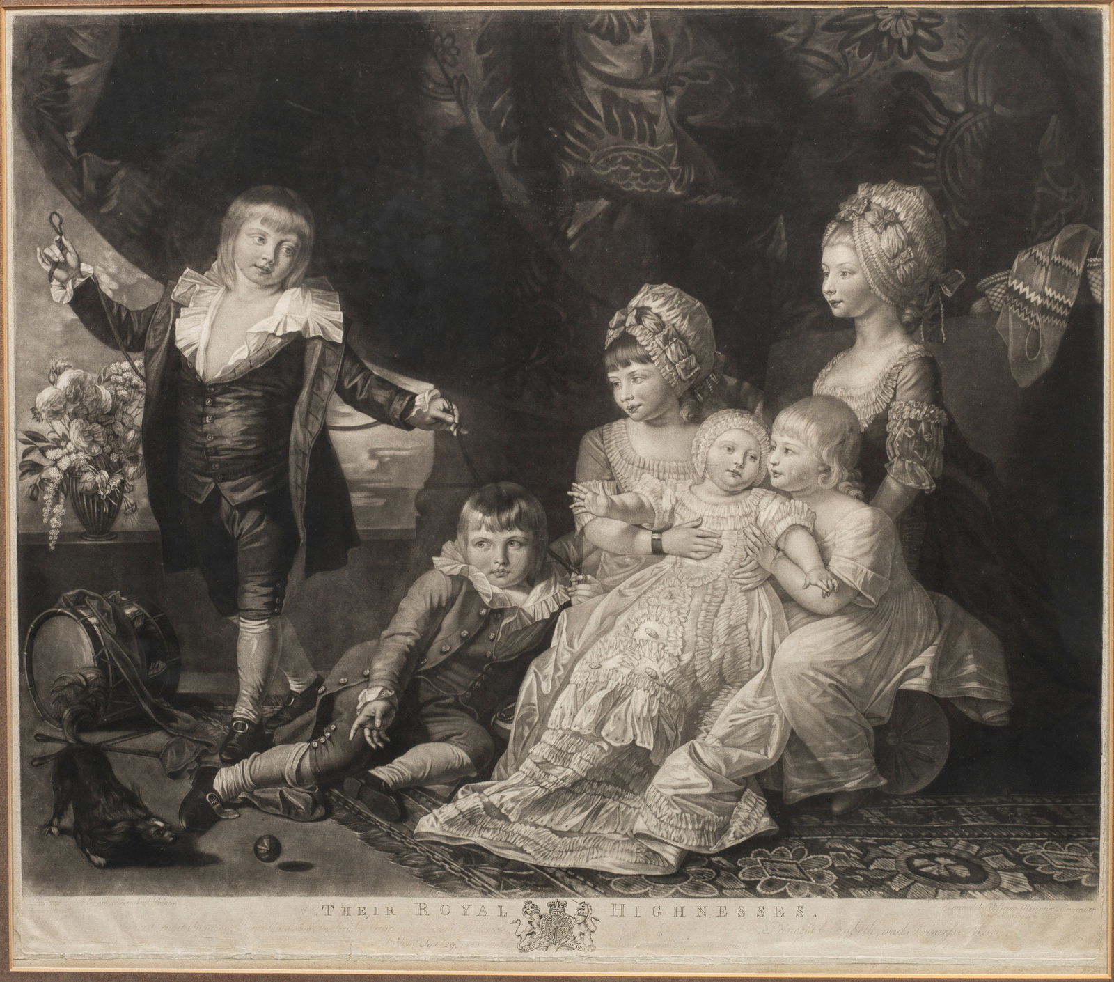 Benjamin West: (1738 Springfield/Pennsylvania - 1820 London) nach "Their Royal Highnesses". Originaltitel Mezzotinto/Papier, 1778. Gestochen von Valentine Green (1739 - 1813), erschienen bei John Boydell, London. Bi