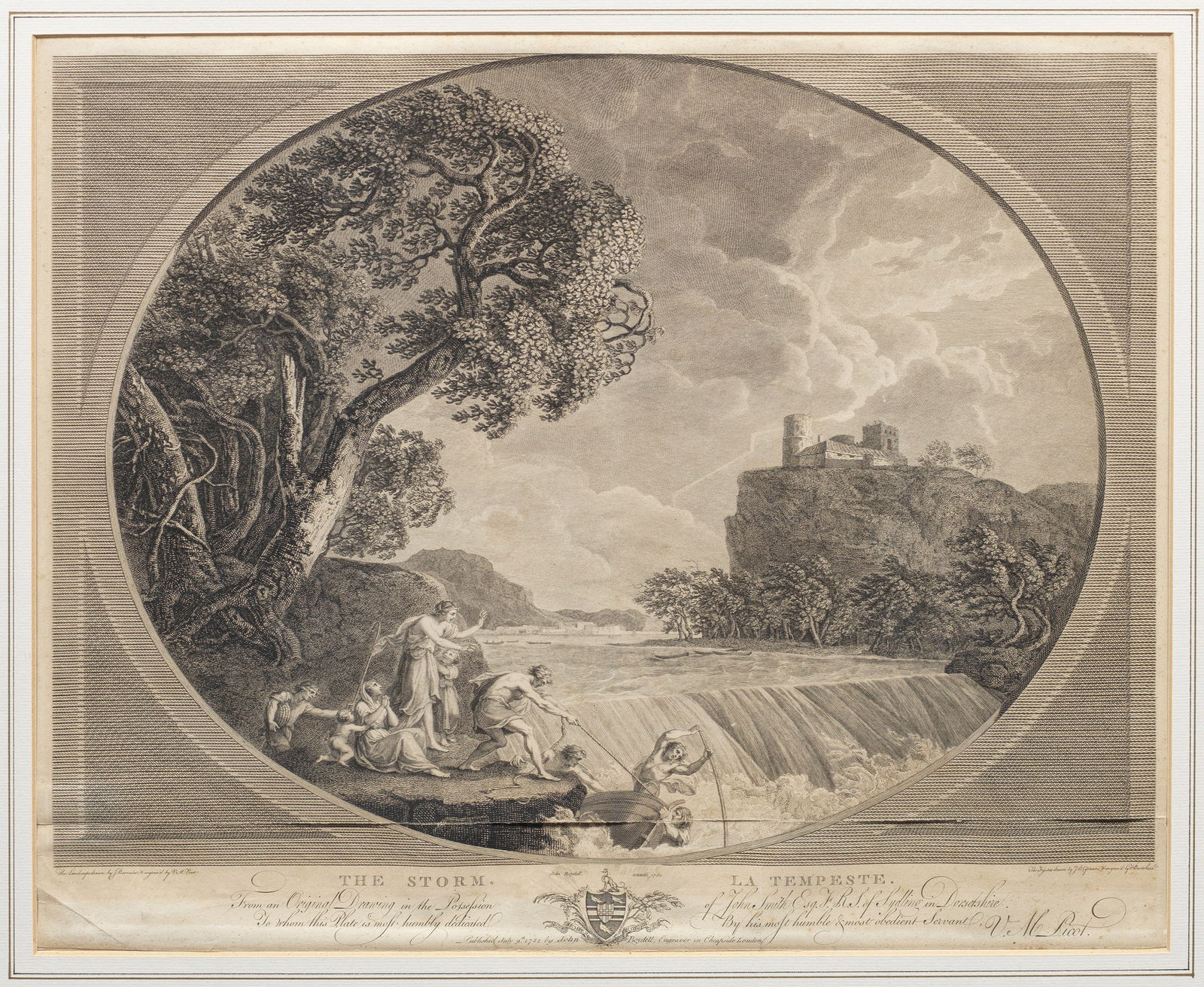The Storm - La Tempeste. Originaltitel: Kupferstich/Papier, 1782. Die Figuren gestochen von Francesco Bartolozzi (1728 - 1815) nach Giovanni Battista Cipriani (1727 - 1785), die Landschaft gestochen von Victor Marie Picot (1744 - 1802) nach