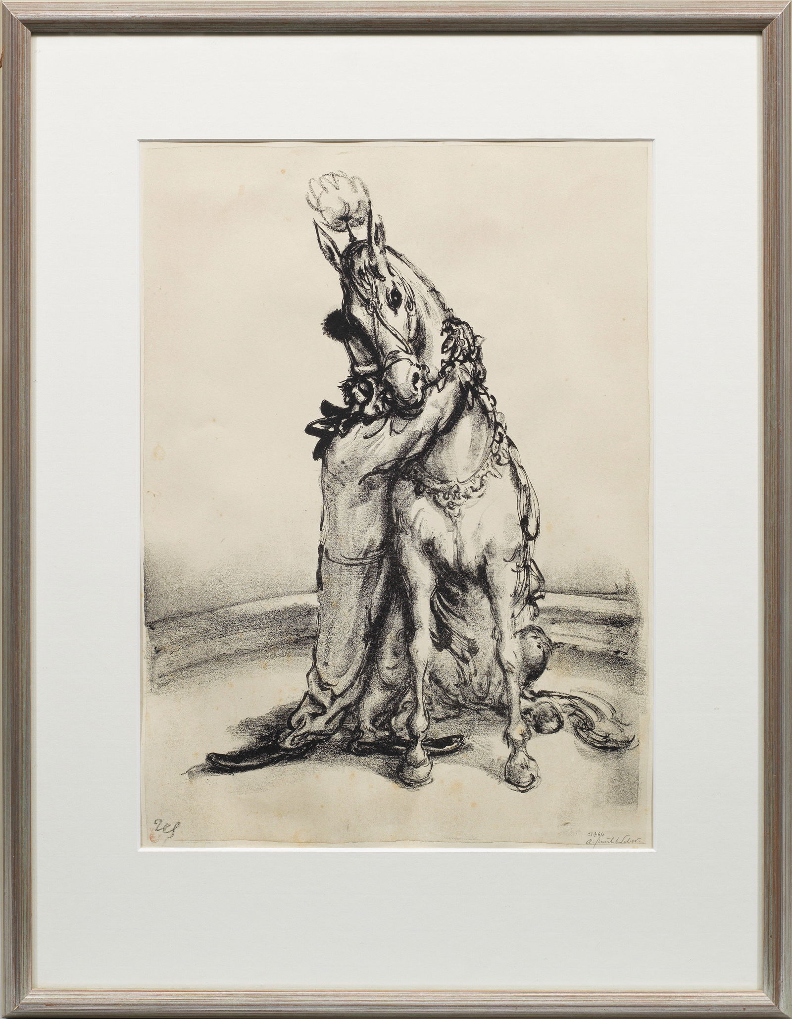 A. Paul Weber: (1893 Arnstadt/Thüringen - 1980 Schretstaken/Herzogtum Lauenburg) "In der Manege" (auch: "Armer, lieber Zirkus"). Originaltitel Lithographie/Papier, 1960. R. u. sign.; L. u. roter Stempel der Cla