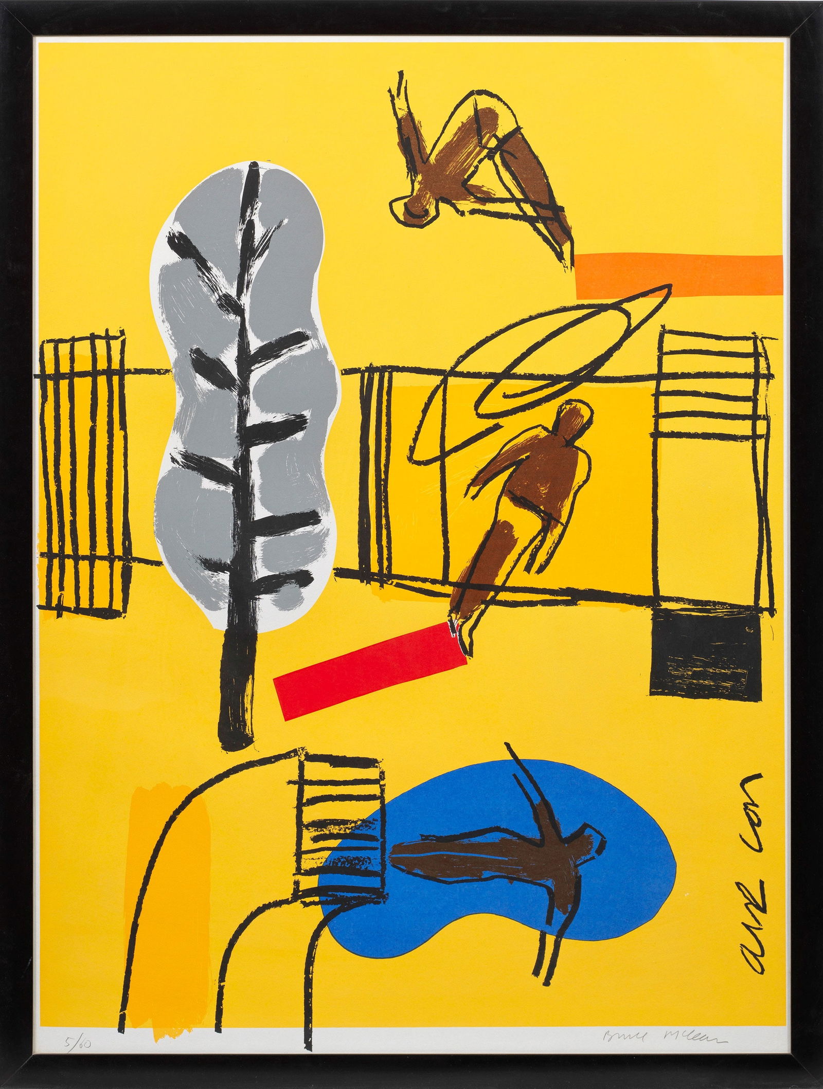 Bruce McLean: (Geb. 1944 Glasgow/Schottland) "Air Con". Originaltitel Farbserigraphie/Velin, 1990/91. Sign. u. nummeriert 5/60. In der Darstellung betitelt. Darstellung ca. 110,5 cm x 83 cm. Rahmen. Serigraph (scre