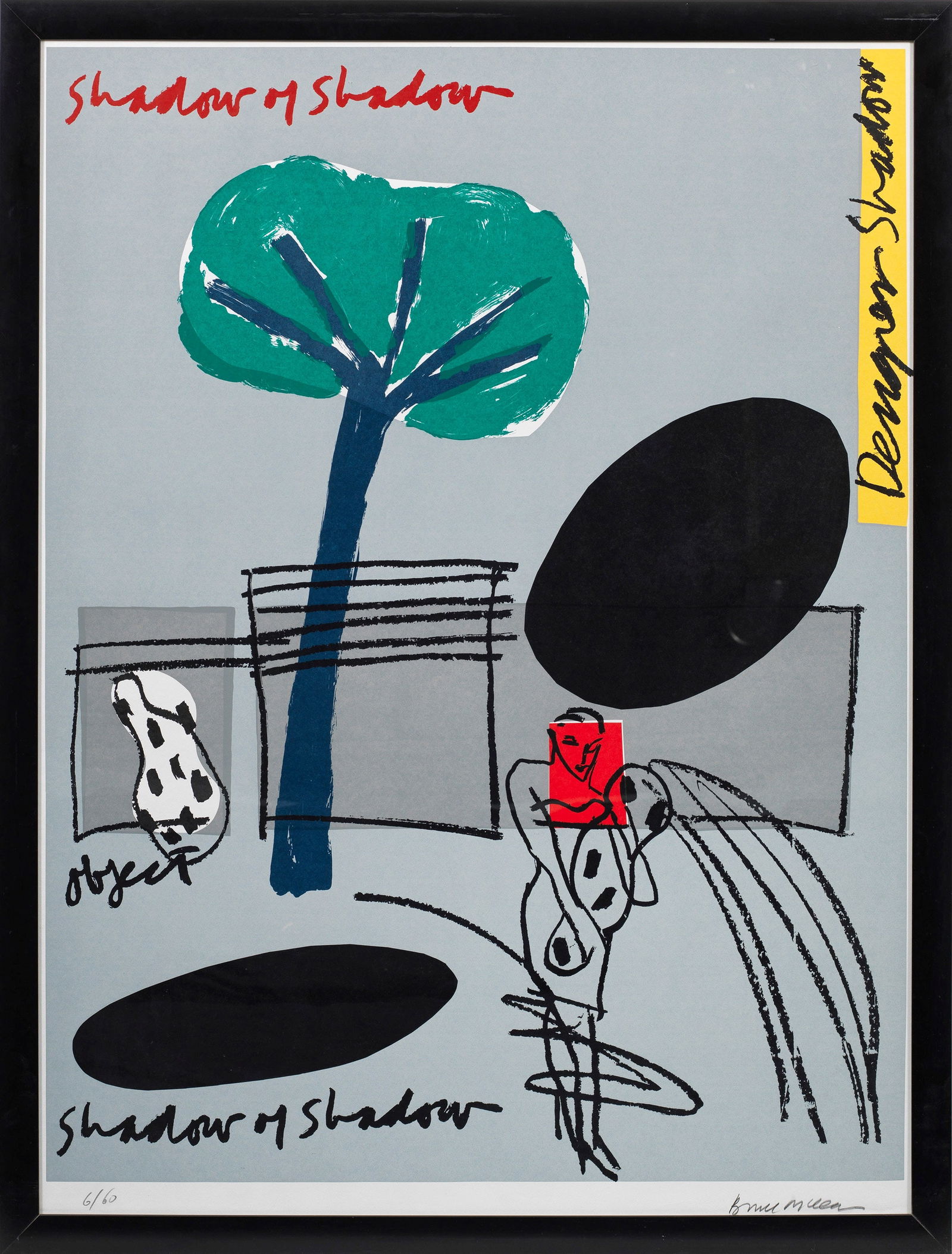 Bruce McLean: (Geb. 1944 Glasgow/Schottland) "Shadow of Shadow". Originaltitel Farbserigraphie/Velin, 1990/91. Sign. u. nummeriert 6/60. In der Darstellung betitelt. Darstellung ca. 107,5 cm x 83 cm. Rahmen. Serigr