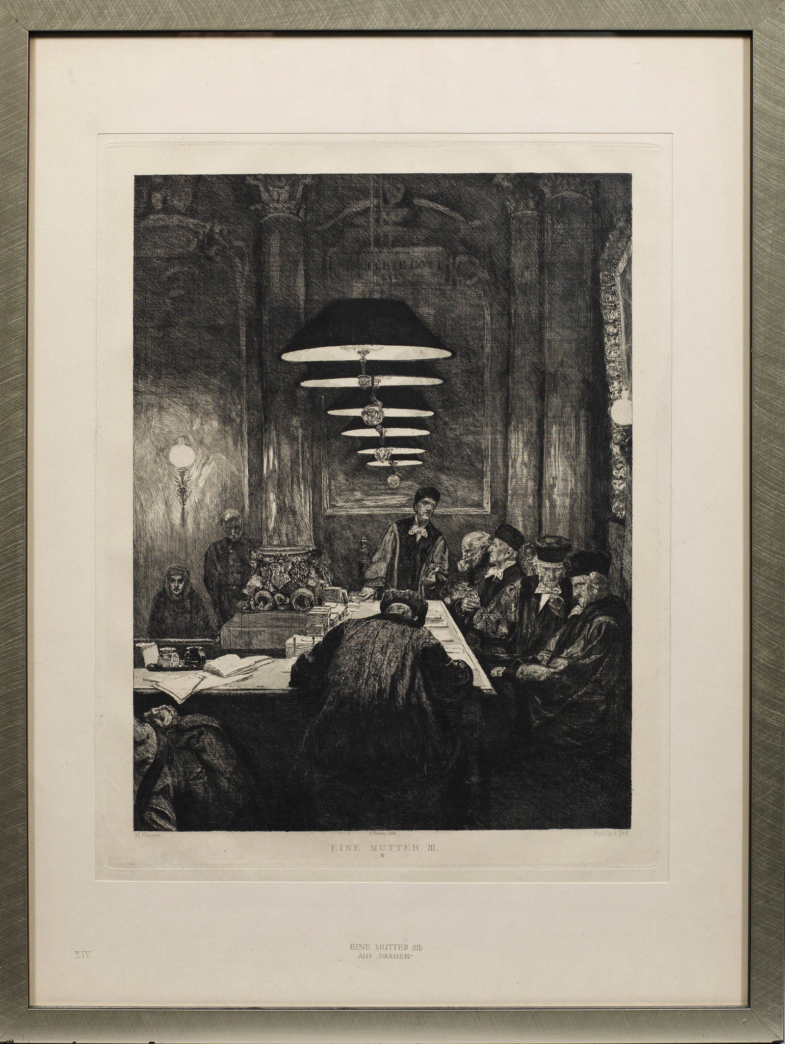 Max Klinger: (1857 Leipzig - 1920 Großjena/Naumburg) "Eine Mutter III". Originaltitel Radierung u. Aquatinta/Papier, 1881-1883. Aus "Opus IX", Dramen, Blatt 5. Druck Otto Felsing, Berlin. In der Platte sign.;