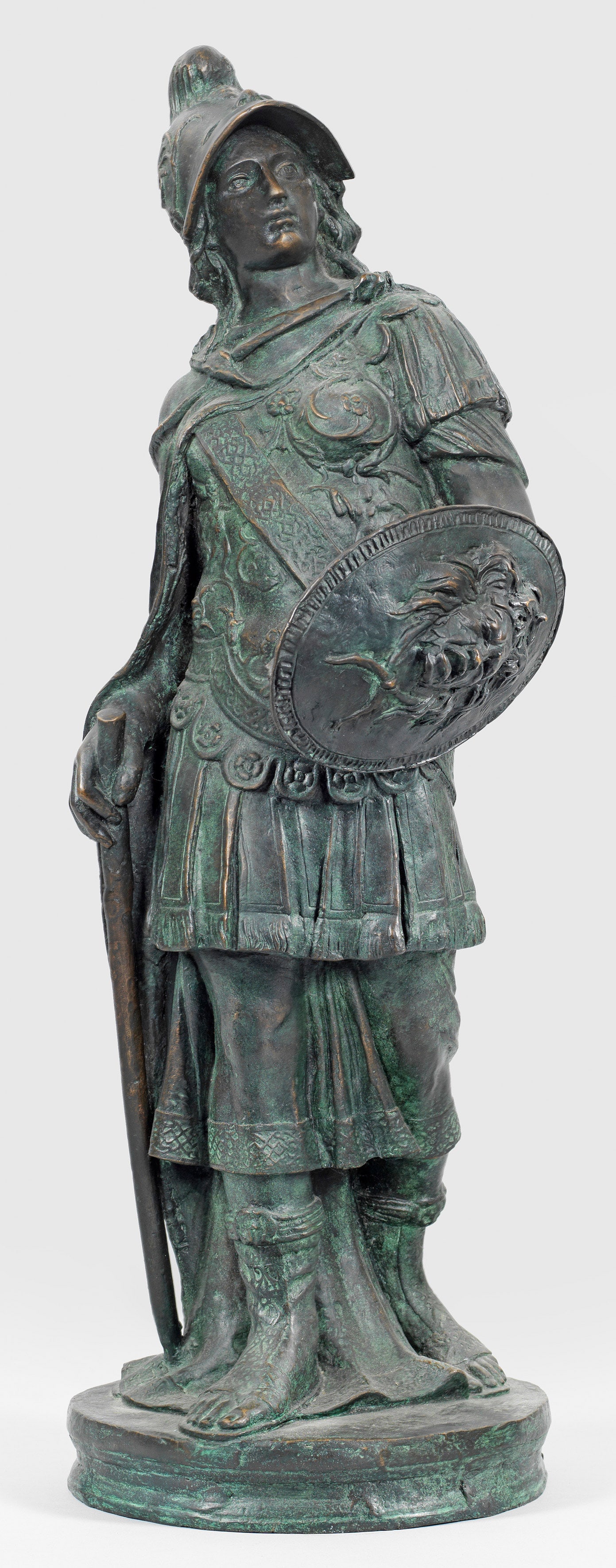 Jacopo Sansovino: (1486 Florenz - 1570 Venedig) nach Statue der Pallas Athena Bronze, in nuancierten dunklen, grünen bis braunen Tönen patiniert. Guss wohl des 19. Jhs. als Grand Tour-Objekt. Vollplastische D