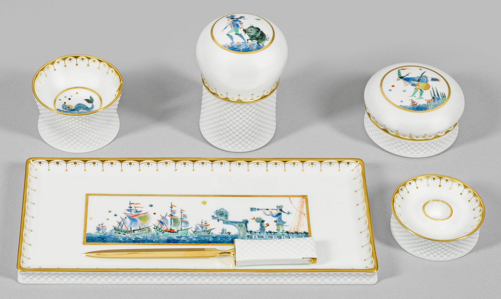 Seltenes Rauch- und Schreibservice mit "Münchhausen"- Dekor (1 of 1)