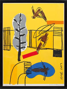 Bruce McLean: (Geb. 1944 Glasgow/Schottland) "Air Con". Originaltitel Farbserigraphie/Velin, 1990/91. Sign. u. nummeriert 5/60. In der Darstellung betitelt. Darstellung ca. 110,5 cm x 83 cm. Rahmen. Serigraph (scre